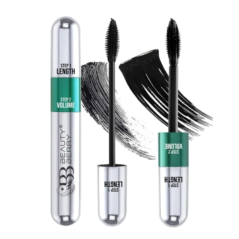 Beauty Berry Twin Turbo Volumizing and Lengthening Mascara – Black, 15ml | Long Lasting, Lightweight, Quick Drying, Smudge Proof & Waterproof | 2-in-1 Mascara for Women (15ml) Makeup