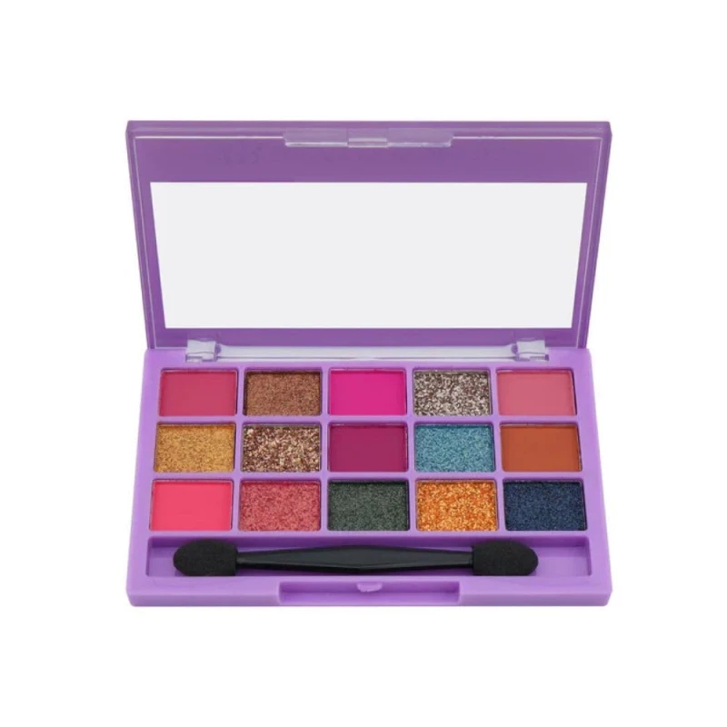 BeautyBerry Wallet Queen Eyeshadow Palette Kit – 15 Highly Pigmented Matte, Shimmer & Glitter Shades, Travel-Friendly Makeup Palette & Applicator Brush for Women (Glitter) Makeup