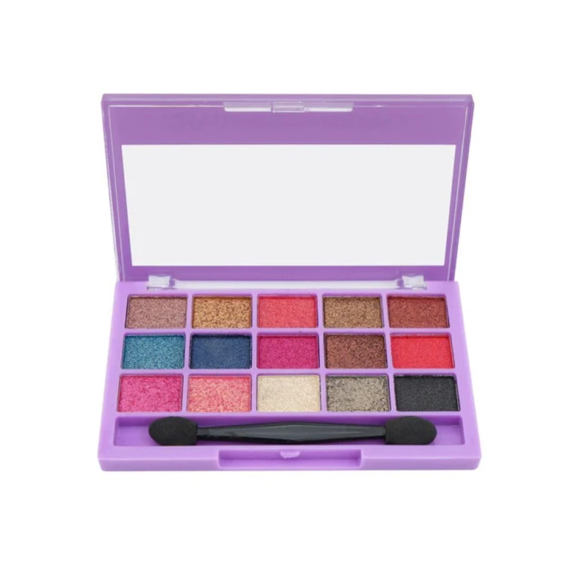 BeautyBerry Wallet Queen Eyeshadow Palette Kit – 15 Highly Pigmented Matte, Shimmer & Glitter Shades, Travel-Friendly Makeup Palette & Applicator Brush for Women (Shimmer) Makeup