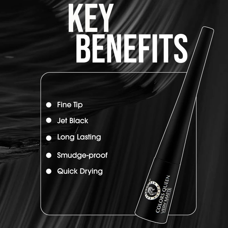 COLORS QUEEN Very Matte Eyeliner | Quick Drying, Long Lasting Liquid Eyeliner | Fine Tip for Precise Application | Smudge Proof, Waterproof for Eye Makeup (Black, 5ml)