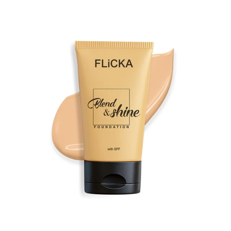 FLiCKA Blend and Shine Liquid Foundation for Face Makeup 30ml | Medium to High Coverage | Vitamin E, Avocado Oil &amp; SPF | Moisturizing, Lightweight, Waterproof | All Skin Types | 01 Ivory — Makeup — FLICKA | colourheart