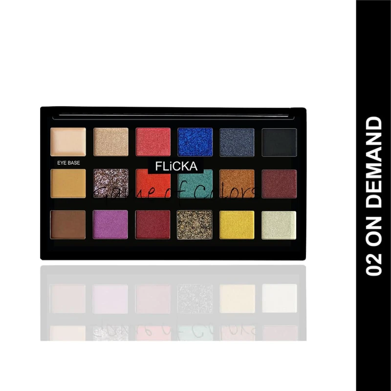 FLiCKA Game Of Colors Makeup Eyeshadow Palette| Matte & Shimmery Finish, Smudge Proof, Crease Proof & Smear Proof| Highly Pigmented & Easy To Blend, 02 On Demand, 18g Makeup