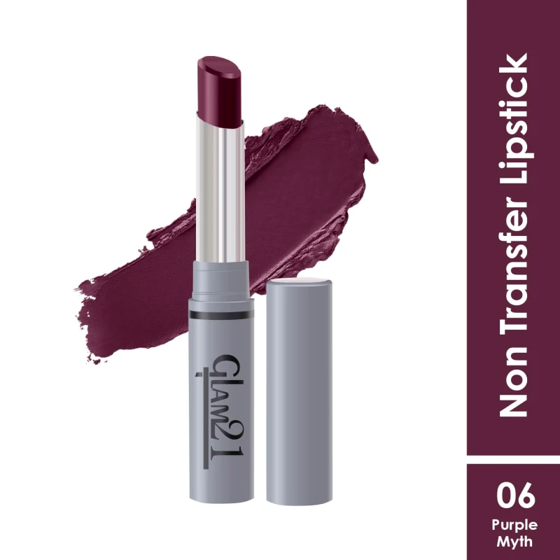 Glam 21 Long Lasting Non-Transfer Lipstick|Creamy Matte Formula | Smudge-Free | HD-Colored lips - 2gm|Purple Myth-06 — Makeup — GLAM 21 | colourheart