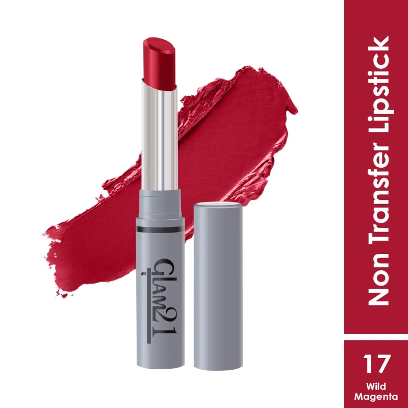 Glam 21 Long Lasting Non-Transfer Lipstick|Creamy Matte Formula | Smudge-Free | HD-Colored lips - 2gm|Wild Magenta-17 — Makeup — GLAM 21 | colourheart
