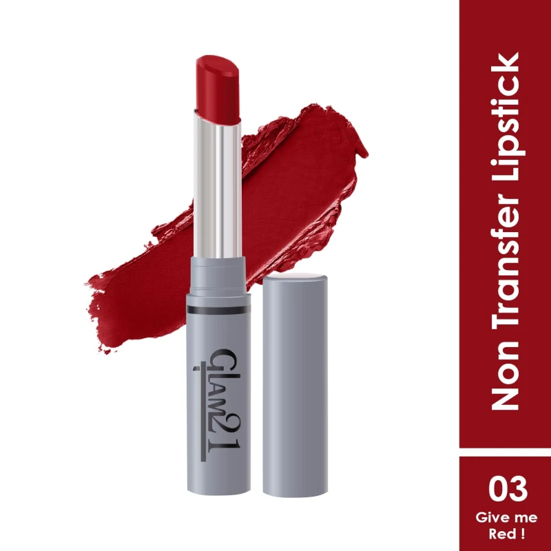 Glam21 Long Lasting Non-Transfer Lipstick|Creamy Matte Formula | Smudge-Free | HD-Colored lips - 2gm|Give Me Red-03 — Makeup — GLAM 21 | colourheart