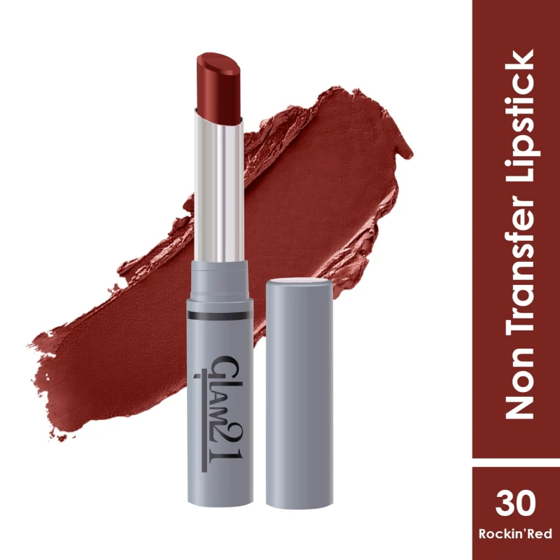Glam21 Long Lasting Non-Transfer Lipstick|Creamy Matte Formula | Smudge-Free | HD-Colored lips - 2gm|Rockin'Red-30 — Makeup — GLAM 21 | colourheart