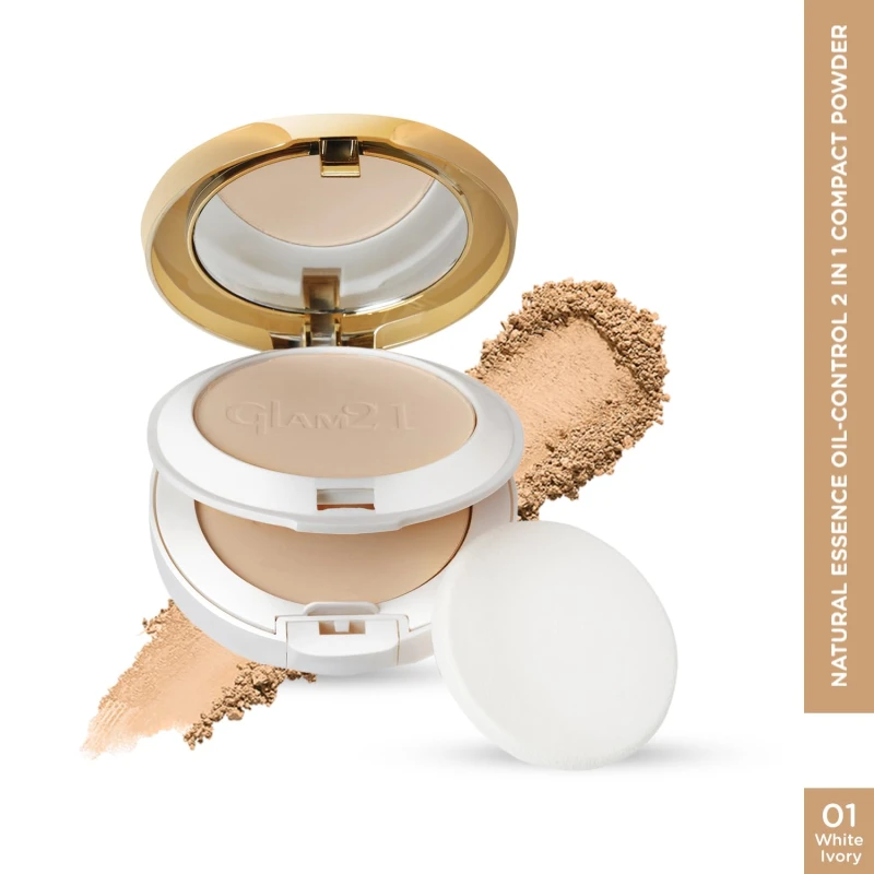 Glam21 Natural Essence Oil-Control 2-in-1 Compact Powder| Long Lasting for Makeup Matte Finish with Vitamin-E| All Skin Type |White Ivory — Makeup — GLAM 21 | colourheart
