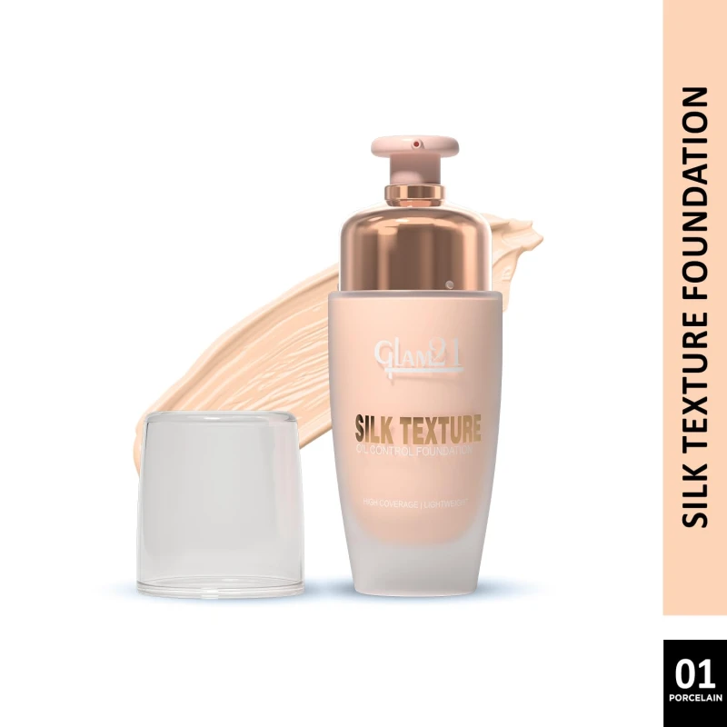 Glam21 Silk Foundation-Lightweight Hydrating Oil-free Formula for Long-lasting Makeup | Balance Skin pH Level | SPF35 UV Protection | Suitable for All Skin Type| 50gm,Porcelain