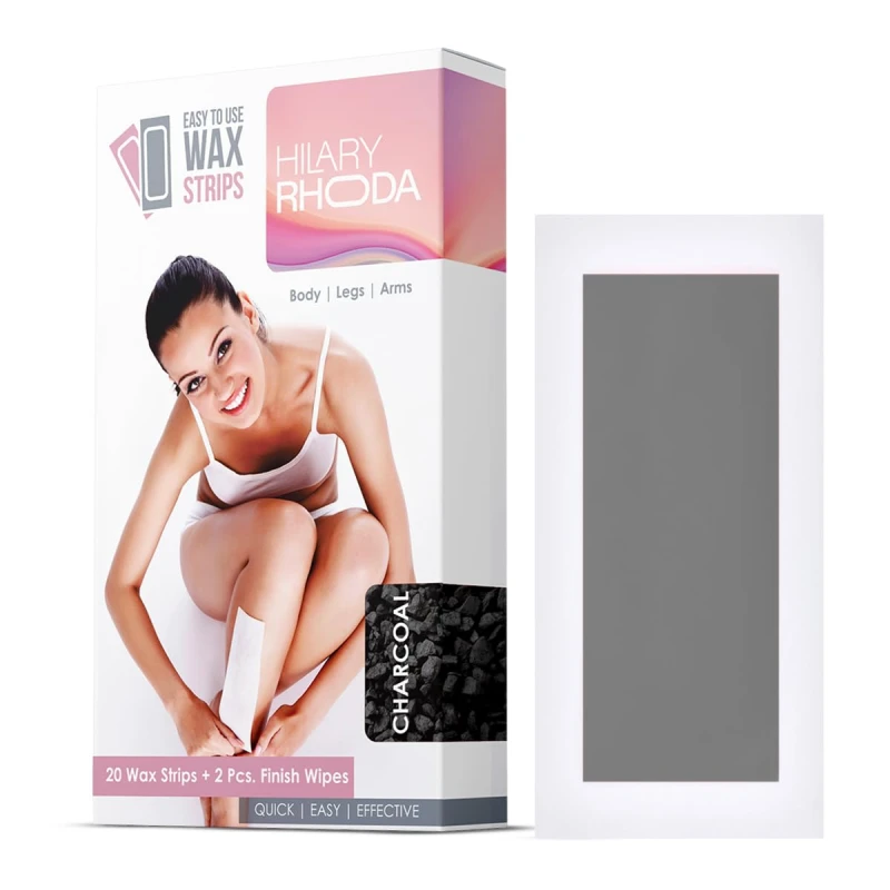 Hilary Rhoda Easy To Use Wax Strips | Gel Wax Hair Removal | Full Body Wax Strips for Arms,Legs & Body | Salon Like Results at Home Wax Strips | With 2 Finish Wipes | 20 Strips (Charcoal - Shade 01) Makeup