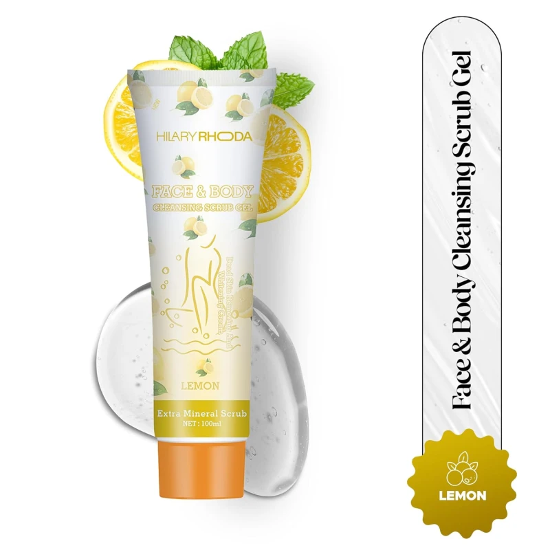 Hilary Rhoda Face & Body Cleansing Scrub Gel | Dead Skin Removing Cleansing Scrub Gel | Gently Exfoliates Skin Cells | Removes Dirt & Oil | 100ml (Lemon-Shade 02) Makeup