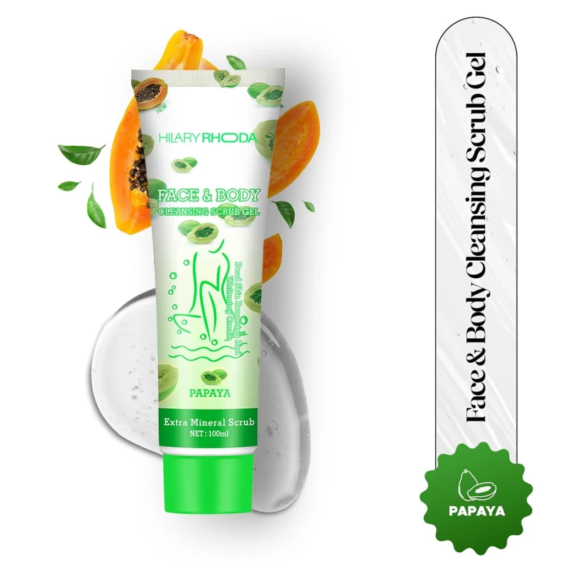 Hilary Rhoda Face & Body Cleansing Scrub Gel | Dead Skin Removing Cleansing Scrub Gel | Gently Exfoliates Skin Cells | Removes Dirt & Oil | 100ml (Papaya-Shade 03) Makeup