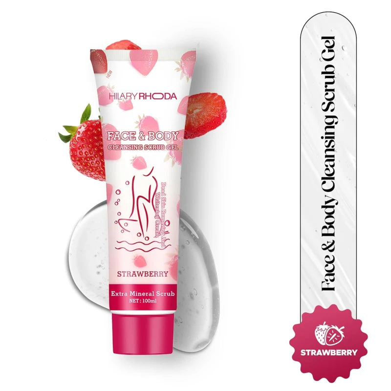 Hilary Rhoda Face & Body Cleansing Scrub Gel | Dead Skin Removing Cleansing Scrub Gel | Gently Exfoliates Skin Cells | Removes Dirt & Oil | 100ml (Strawberry -Shade 04) Makeup