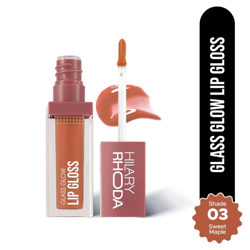 Hilary Rhoda Glass Glow Lip Gloss | Nourishing & Hydrating Lip Gloss | Sheer Coverage | High Shine | Juicy & Plump Lips | Glides on Smoothly | 5ml (Sweet Maple - Shade 03) Makeup