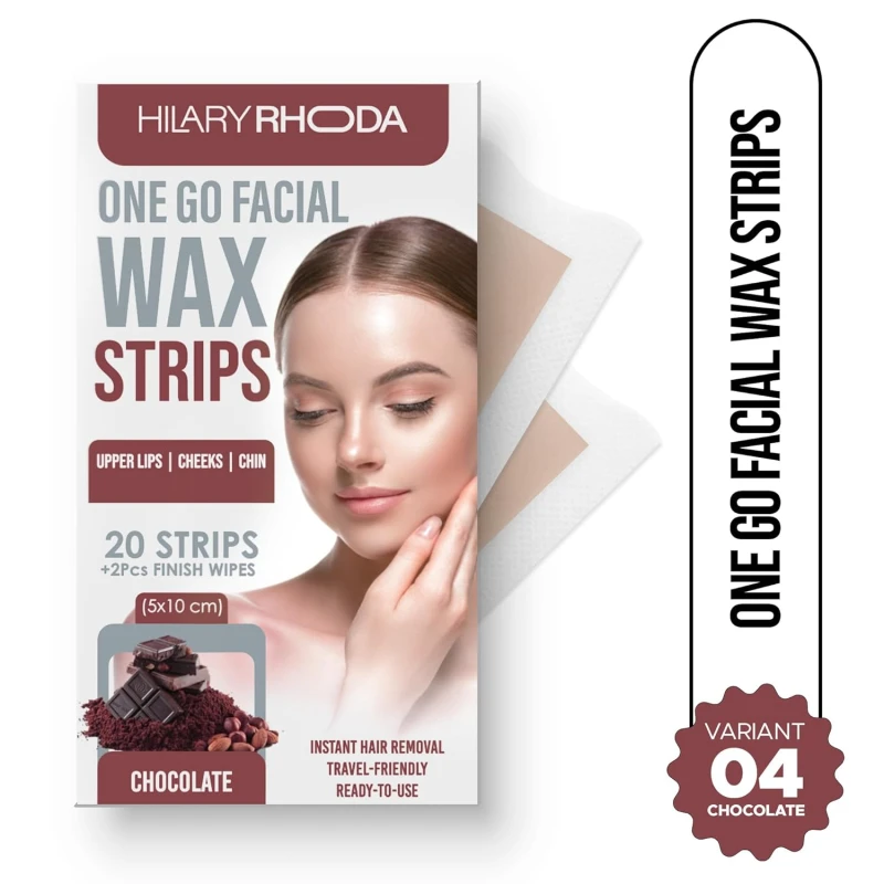 Hilary Rhoda One Go Facial Wax Strips | Ready-To-Use Facial Wax Strips | Face, Cheek, Upper Lip & Chin Facial Wax | Painless Hair Removal | With 2 Finish Wipes | 20 Strips (Chocolate - Shade 04) Makeup
