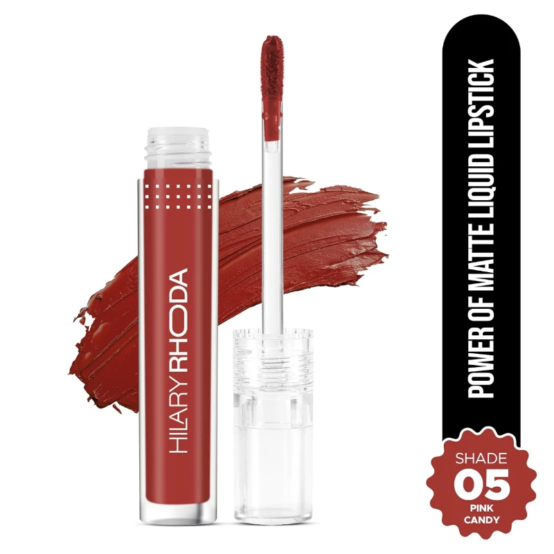 Hilary Rhoda Power Of Matte Liquid Lipstick | Buildable Colour | Long Lasting & Matte Finish | Lightweight & Non-Drying Formula | Smudge Proof & Non-Transferable | 3ml (Pink Candy - Shade 05) Makeup