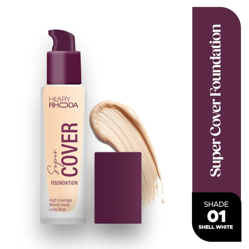 Hilary Rhoda Super Cover Foundation for All Skin Types|Blemish Free|High Coverage & Waterproof Foundation|24-Hour Stay & Non-Sticky Formula|Matte Finish|Blends Flawlessly|30g (Shell White| Shade 01)