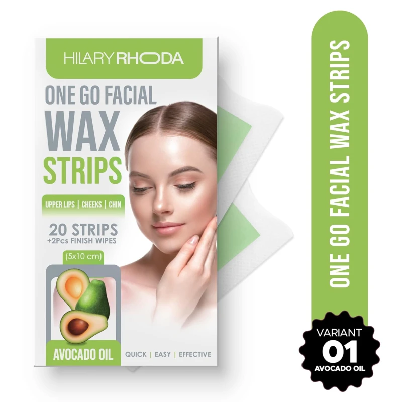 Hilary Rhoda Women One Go Facial Wax Strips | Avocado Oil Extract | Ready-to-Use for Upper Lip, Chin & Cheeks | Hair Removal Strips with 2 Wipes | Painless, Quick & Gentle Waxing | 20 Strips  SHADE 01) Makeup