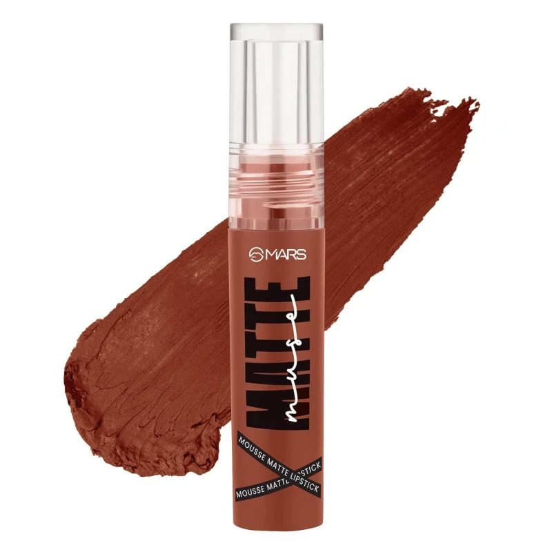 MARS Matte Muse Mousse Lipstick (3ml) (14-RUNWAY QUEEN) with Doe-Foot Applicator | Highly Pigmented | Smooth Texture | Hydrating Formula | Blurry Lips Effect Makeup