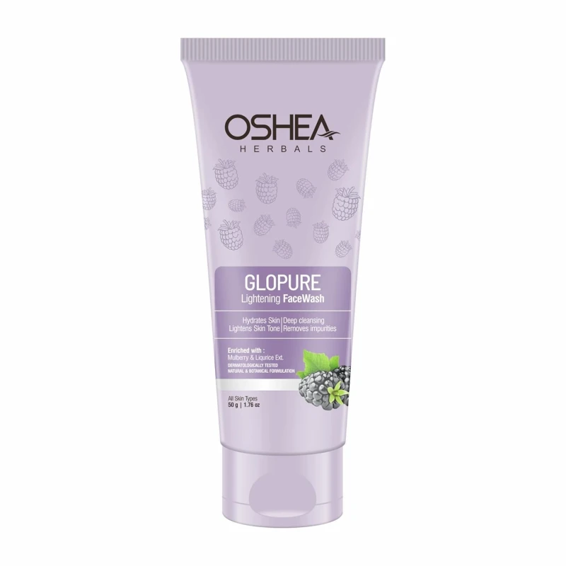 Oshea Herbals Glopure Lightening Gel Facewash For All Skin Types | Lightens &amp; Hydrates Skin with Deep Cleaning | Enriched with Mulberry &amp; Liquorice Extracts 50g