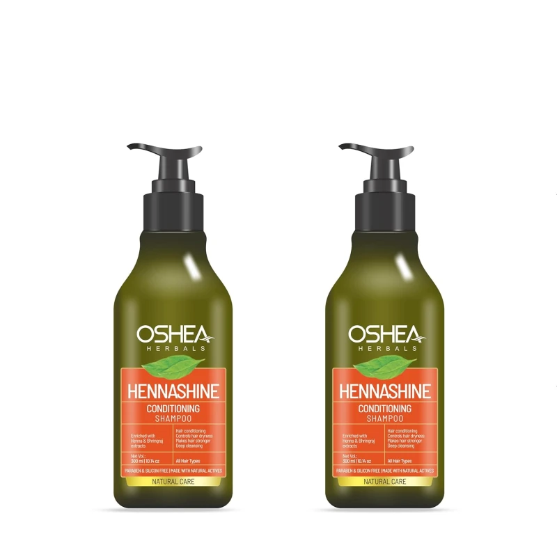 Oshea Herbals Heenashine Conditioning Shampoo | Controls Dryness & Makes Hair Stronger with Deep Cleansing | Enriched with Henna & Bhringraj 300 ml (Pack of 2) HAIR CARE
