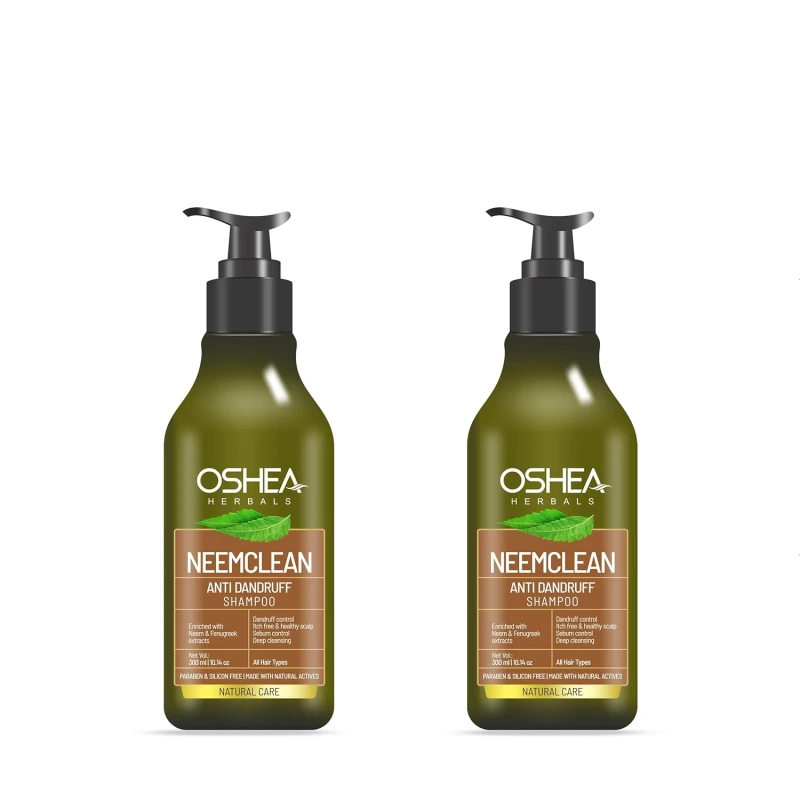 Oshea Herbals Neemclean Anti Dandruff Shampoo | Controls Dandruff, Deep Cleansing with Healthy & Itch Free Scalp | Enriched with Neem & Fenugreek | Paraben & Silicon Free 300ml (Pack of 2) HAIR CARE