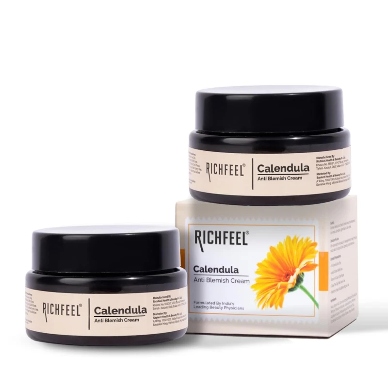 Richfeel Calendula Anti Blemish Overnight Cream | Power of Soothing Calendula & Clinically Potent Echinacea | For Skin prone to Acne, Blemishes & Scars | Physician Formulated 50g – Pack of 2 Skincare