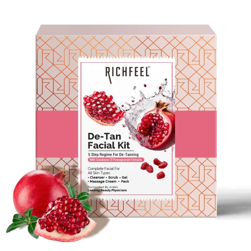 Richfeel Detan Facial Kit | Pomegranate Infused De-tanning Skincare for Brighter Complexion and Reduced Pigmentation | 30 g FACE FACIAL