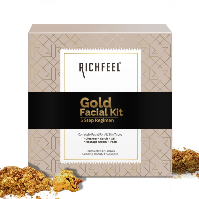 Richfeel Gold Facial Kit | Bright & Glowing Skin | Parlour Like Instant Glow With The Goodness Of Gold Foils| 30 g FACE FACIAL