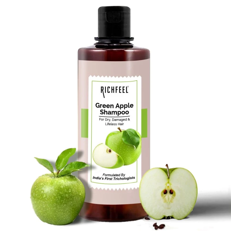 Richfeel Green Apple Shampoo For Dry & Damaged Hair | Anti Dandruff | Promotes Healthy, Shiny and Glossy Hair | Nourishes Scalp | Makes Hair Soft & Smooth | All Skin Types | 500 ml HAIR CARE