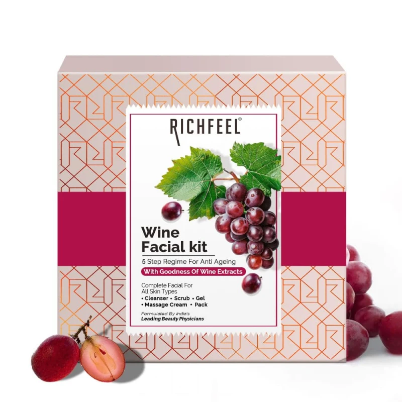 Richfeel Wine Facial Kit for Glowing Skin, Removes Wrinkle, Dark Spots, Reduces & Hyperpigmentation | 30 g FACE FACIAL