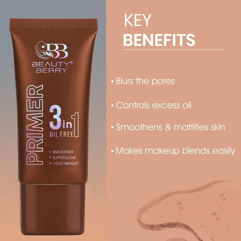 Beauty Berry 3 in 1 Primer – Transparent, 30ml | Poreless, Smooth &amp; Long Lasting Makeup | Oil Free, Moisturizing and Lightweight Primer for Face Makeup thumbnail 3