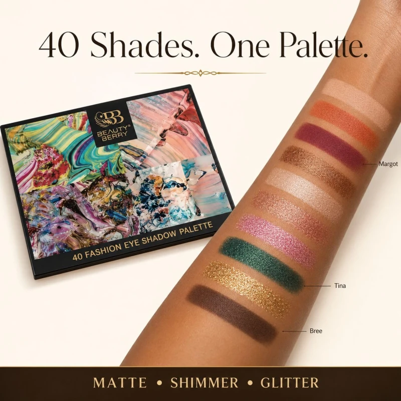 Beauty Berry 40 Fashion Eyeshadow Palette for Professional Makeup | 40 Highly Pigmented Matte, Shimmer &amp; Glitter Shades with Mirror | Long Lasting Eye Makeup Kit for Women - Thumbnail 3
