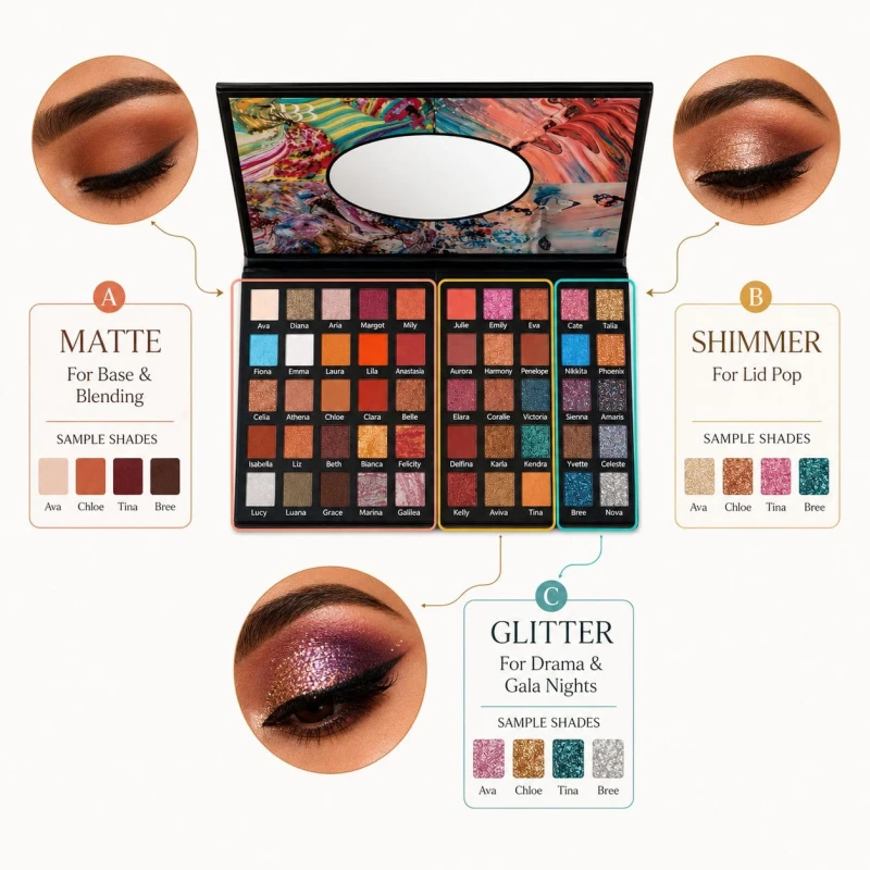 Beauty Berry 40 Fashion Eyeshadow Palette for Professional Makeup | 40 Highly Pigmented Matte, Shimmer &amp; Glitter Shades with Mirror | Long Lasting Eye Makeup Kit for Women - Thumbnail 4