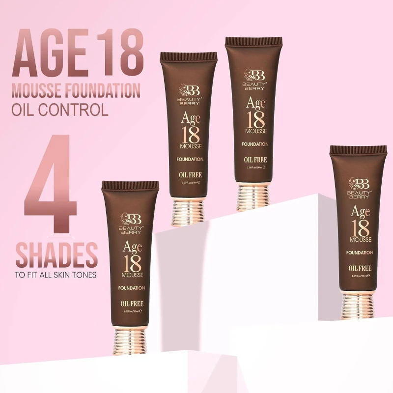Beauty Berry Age 18 Mousse Foundation for Women – Oil Free Matte Finish Mousse Foundation with SPF 15 | Lightweight Medium Coverage Long Lasting Blendable Face Makeup | 30ml (Shade 01) thumbnail 2