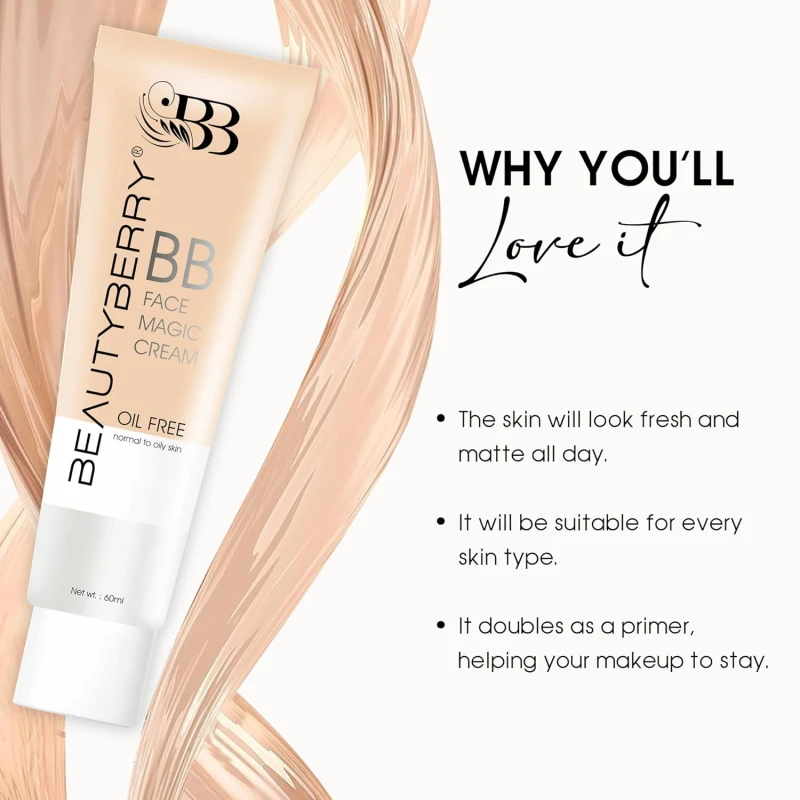 Beauty Berry BB Face Magic Cream Foundation – 60ml | Long Lasting, Matte Finish, Easily Blendable with Natural Coverage | Oil Free &amp; Lightweight BB Cream for Women (Ivory) thumbnail 3