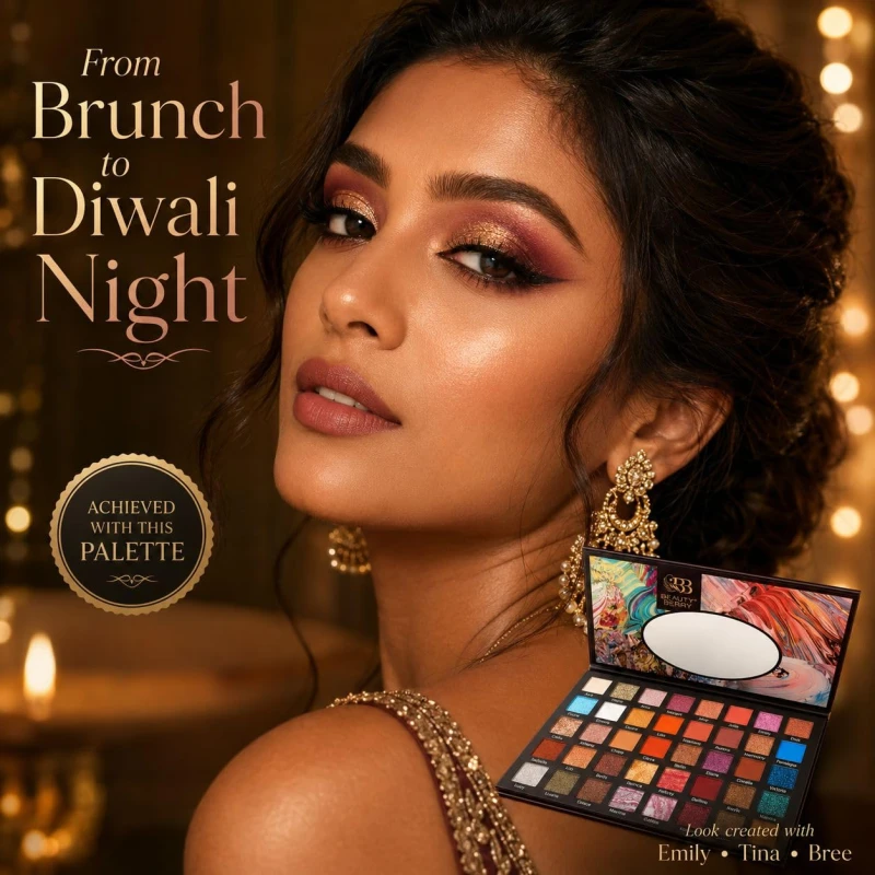 Beauty Berry First Impression Eyeshadow Palette | Eyeshadow Palette with Mix of 32 Matte, Shimmer &amp; Glitter Shades | No Fallout, Highly Pigmented Eyeshadow Palette for Eye Makeup (Shade - 01) - Thumbnail 3