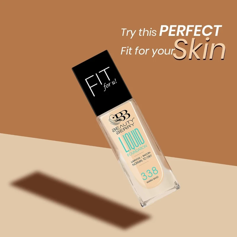 Beauty Berry Fit For U Liquid Foundation for Women – Lightweight Oil Free Luminous Foundation with 16H Oil Control | Waterproof Sheer to Medium Coverage Matte Glow Finish Makeup | 30ml (Sun Beige) thumbnail 3