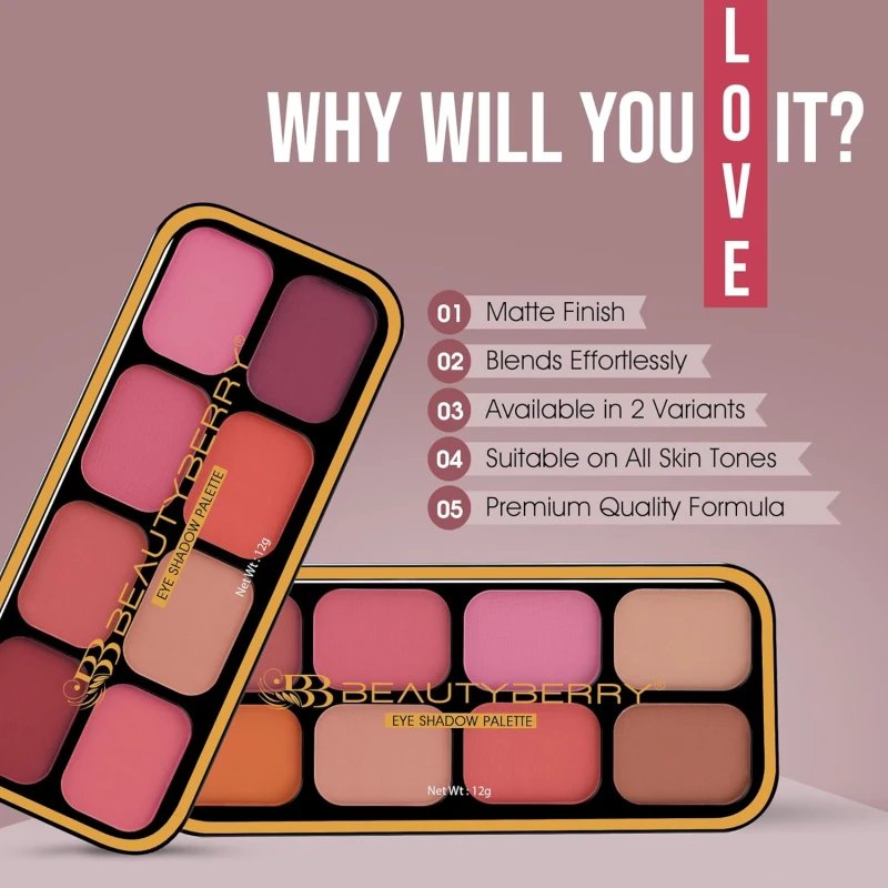 Beauty Berry Matte Eyeshadow &amp; Blusher Palette | 8 Highly Pigmented &amp; Blendable Shades | One Swipe Application, Lightweight &amp; Long Wearing Eyeshadow Palette for Eye Makeup (Shade - 02) thumbnail 4