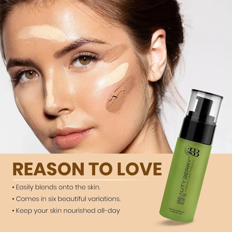 Beauty Berry Olive Oil Hydrating Liquid Foundation for Women – Dewy Finish Nourishing Foundation with Olive Oil | Medium Buildable Coverage Skin Perfecting Makeup for Dry Skin | 30ml (Classic Ivory) thumbnail 5