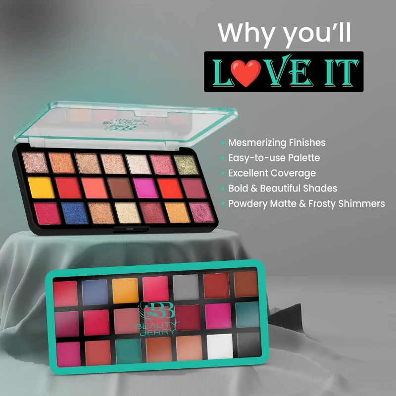 Beauty Berry Professional Eyeshadow Palette - Shade-02, 21g | 21 Highly Pigmented &amp; Blendable Shades, Matte &amp; Shimmery Eye Shadow Palette | Lightweight &amp; Long Wearing Eye Makeup Palette thumbnail 3