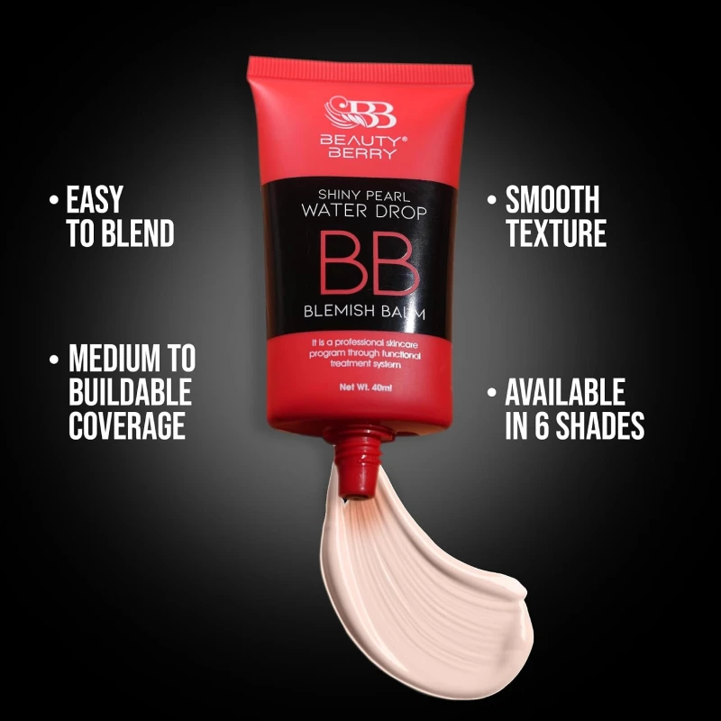 Beauty Berry Shiny Pearl Waterdrop Blemish Balm BB Foundation with SPF-15 | Lightweight &amp; Non-Greasy Long Lasting Foundation Cream Enriched with Jojoba Seed Oil (Medium Beige) thumbnail 3