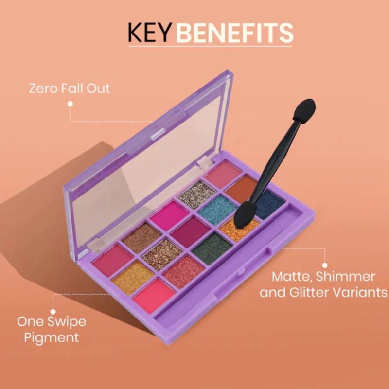 BeautyBerry Wallet Queen Eyeshadow Palette Kit – 15 Highly Pigmented Matte, Shimmer &amp; Glitter Shades, Travel-Friendly Makeup Palette &amp; Applicator Brush for Women (Shimmer) - Thumbnail 3