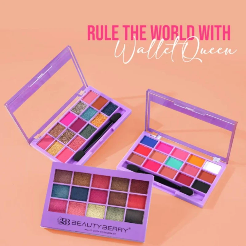BeautyBerry Wallet Queen Eyeshadow Palette Kit – 15 Highly Pigmented Matte, Shimmer &amp; Glitter Shades, Travel-Friendly Makeup Palette &amp; Applicator Brush for Women (Shimmer) - Thumbnail 4