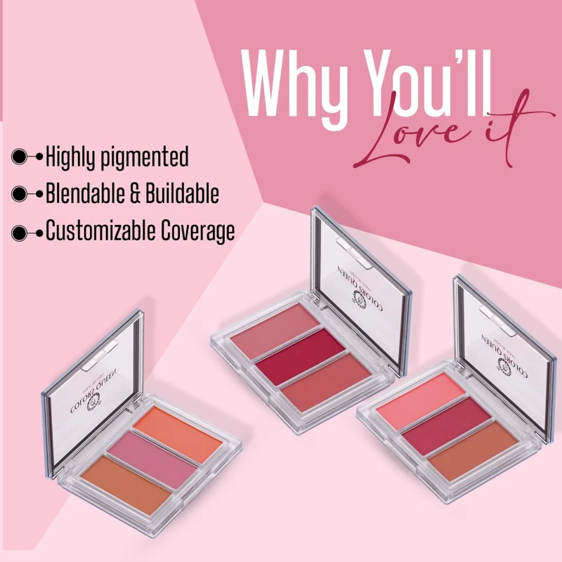 Colors Queen 3 Multicolor Maxi Blush | Lightweight Long Lasting Matte Blusher Palette | Highly Pigmented &amp; Blendable Shades, Silky Smooth Texture, Lightweight Blusher for Face Makeup (Shade - 02) thumbnail 4