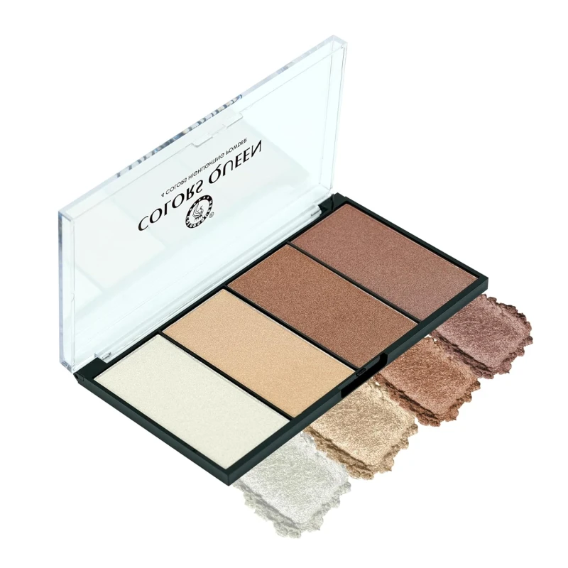 Colors Queen 4 Colors Highlighting Powder with Highlighter, Blush, Blush Topper &amp; Eyeshadow | Easily Blendable | Highly Pigmented Highlighter Palette for Face Makeup (Shade - 01, 32g) thumbnail 3