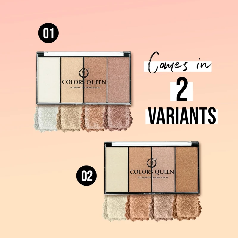 Colors Queen 4 Colors Highlighting Powder with Highlighter, Blush, Blush Topper &amp; Eyeshadow | Easily Blendable | Highly Pigmented Highlighter Palette for Face Makeup (Shade - 01, 32g) thumbnail 8