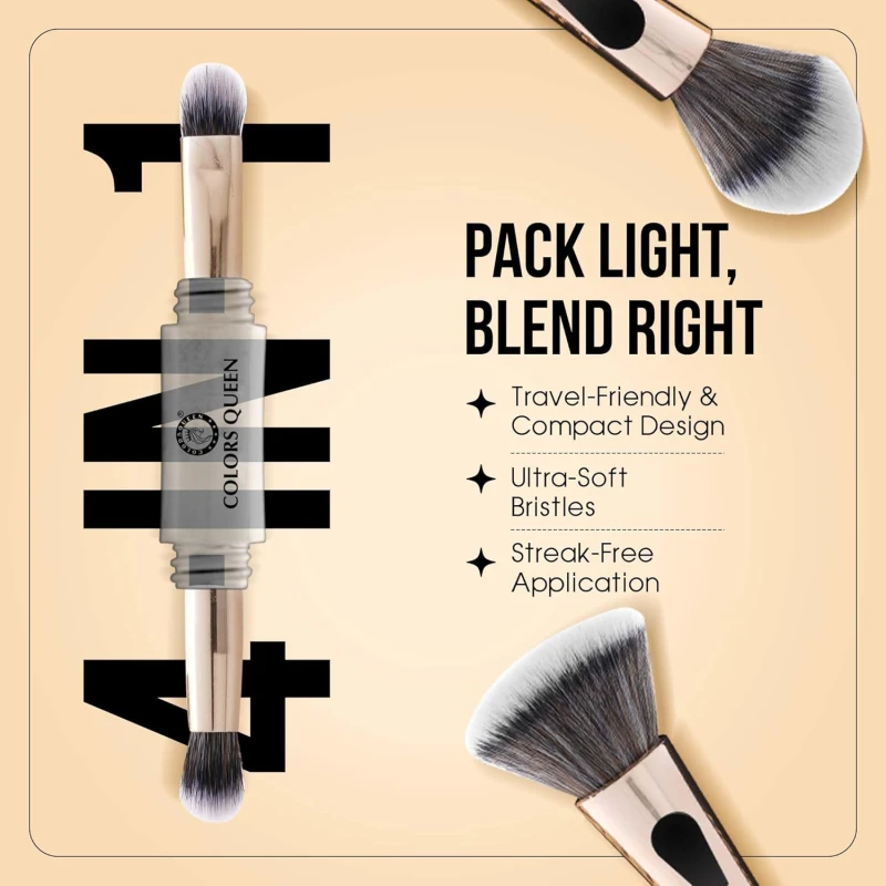 Colors Queen 4 in 1 Multifunctional Makeup Brush Set with Foundation Brush, Powder Brush, Eyeshadow Blending Brush &amp; Flat Brush | Feathery Soft Bristles Makeup Brushes for Women - Thumbnail 3