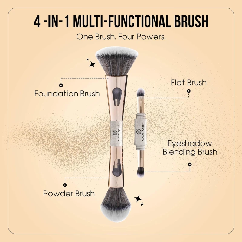 Colors Queen 4 in 1 Multifunctional Makeup Brush Set with Foundation Brush, Powder Brush, Eyeshadow Blending Brush &amp; Flat Brush | Feathery Soft Bristles Makeup Brushes for Women - Thumbnail 4