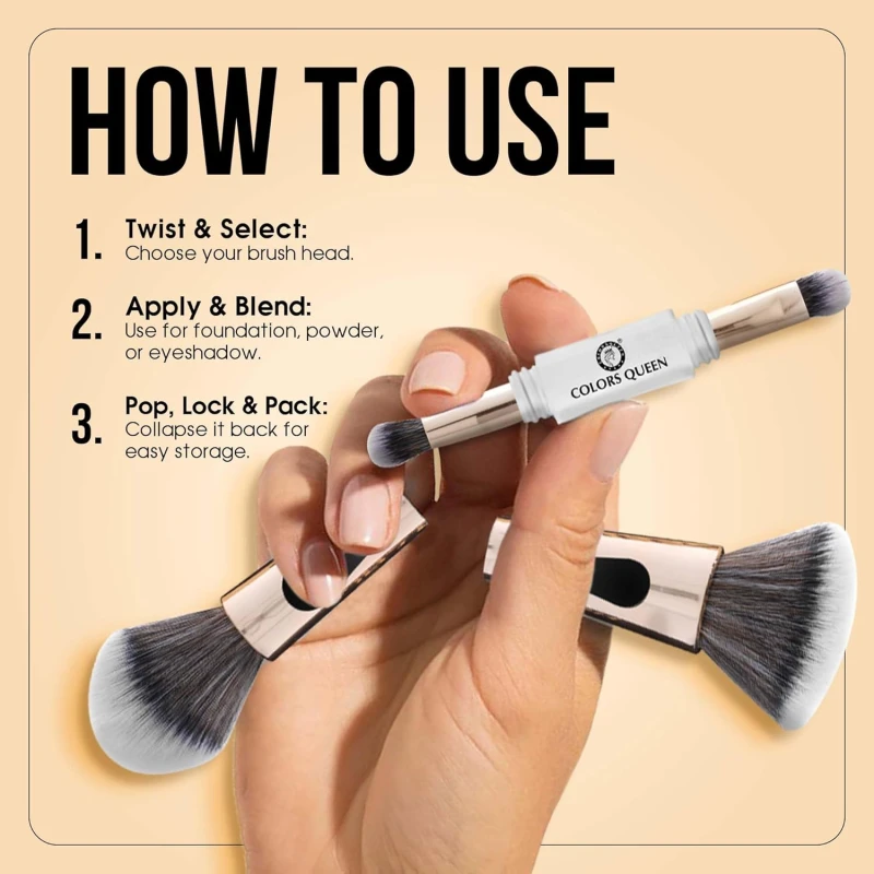 Colors Queen 4 in 1 Multifunctional Makeup Brush Set with Foundation Brush, Powder Brush, Eyeshadow Blending Brush &amp; Flat Brush | Feathery Soft Bristles Makeup Brushes for Women - Thumbnail 5