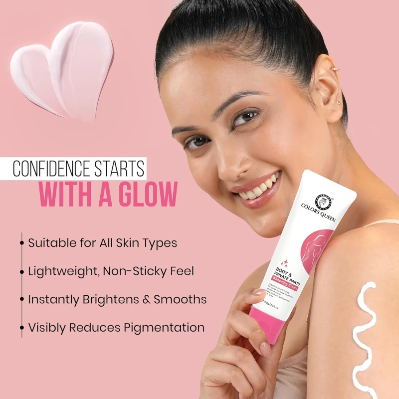 Colors Queen Body &amp; Private Parts Whitening Cream | Dermatologist Tested Retinol Cream for Dark Body Parts Like Neck, Ankles, Knuckles, Armpits, Thighs &amp; Elbows with Niacinamide and Hyaluronic Acid – 100g - Thumbnail 4